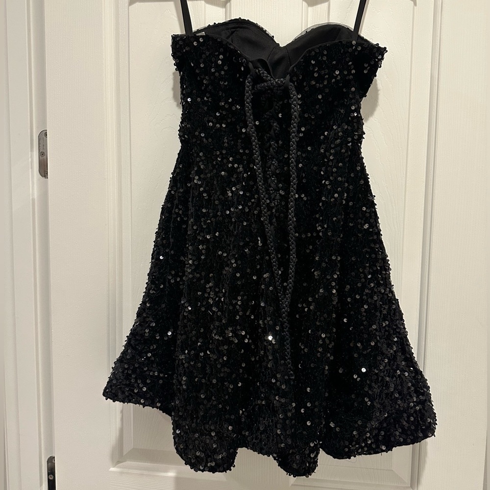 Witness of Love Black Sequin Strapless Dress Size 4 - Picture 8 of 10